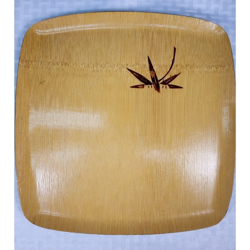 Vintage Asian Japanese Bamboo Serving Tray Light Brown Back Black